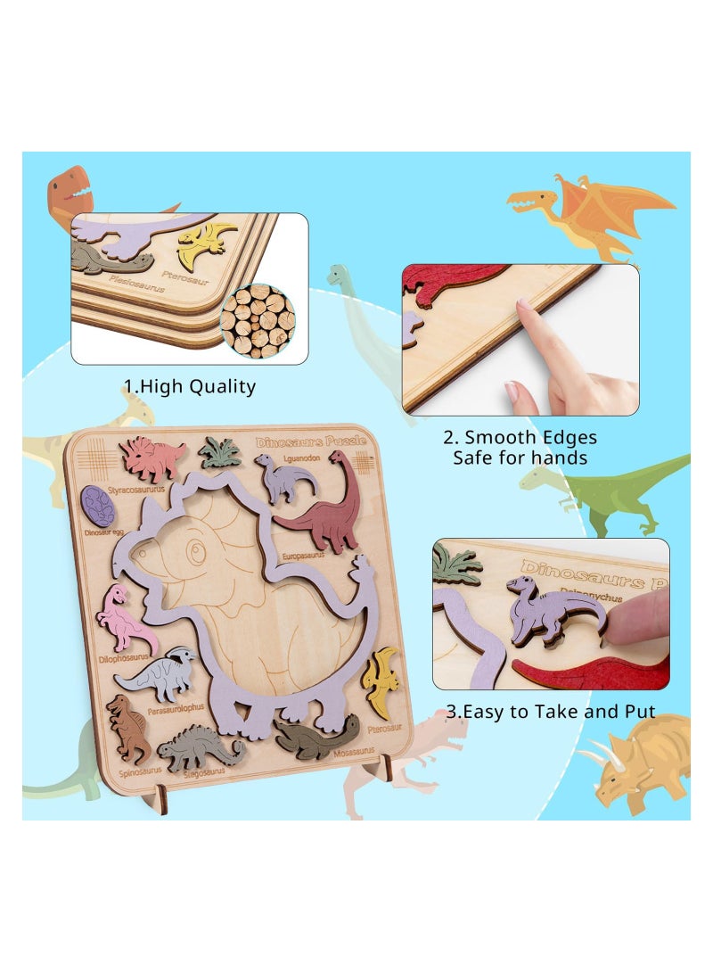 3 in 1 Dinosaur Wooden Puzzle Stacking Toys, Enhance Baby Matching Cognitive Skills Montessori Toys,Toddler Early Learning Educational Toys Puzzle Gifts - Image 3